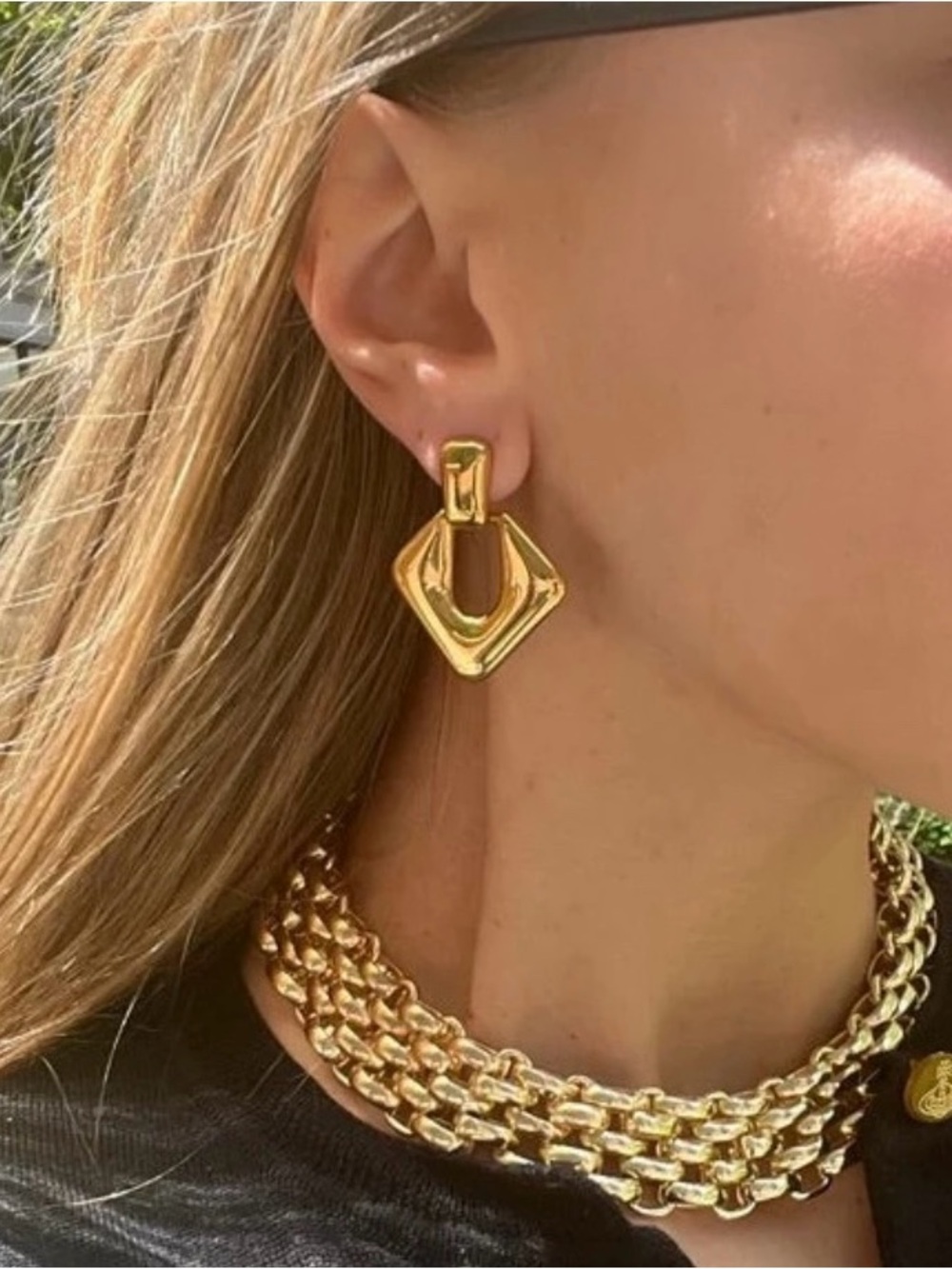 The Yves Earrings Yellow Gold Geometric Drop Earrings - Women's Jewelry